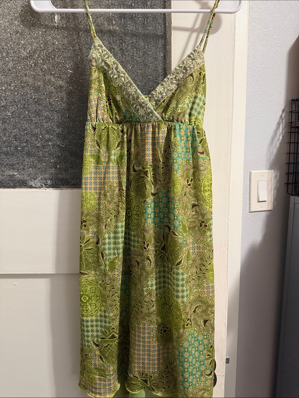 Y2k City Triangles Green Patchwork Midi Dress